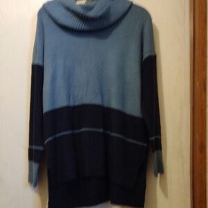 Cable & Gauge Two-Tone Blue and Black Cowl Neck Sweater